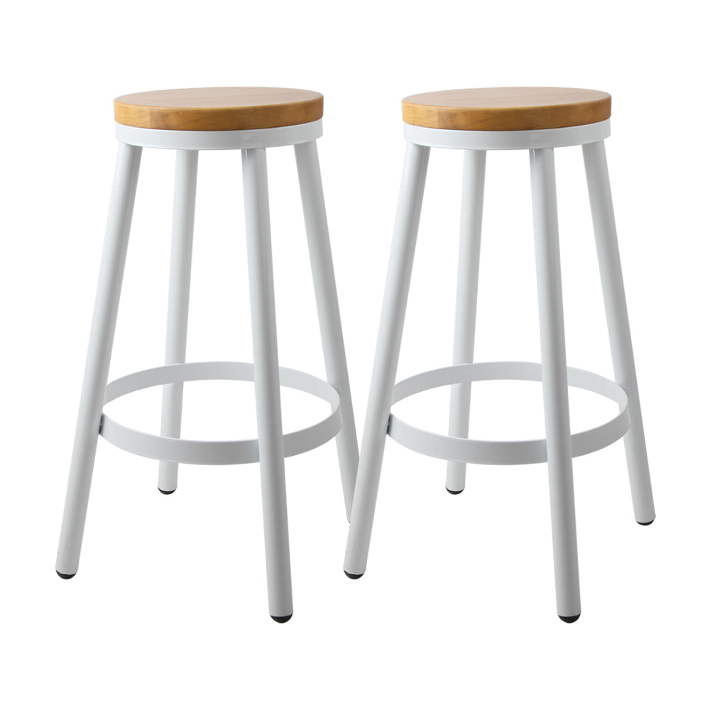 Artiss Set of 2 Wooden Stackable Bar Stools - White and Wood - Oz Things