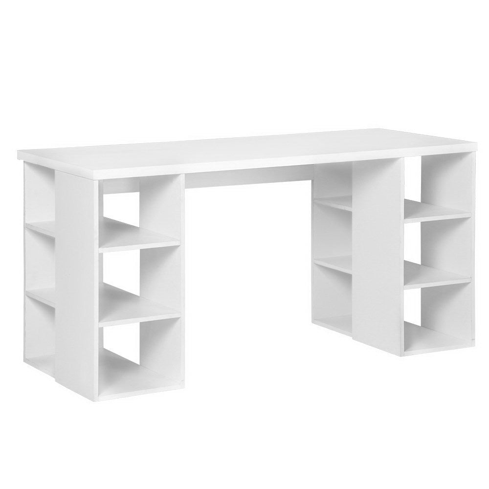 Artiss 3 Level Desk with Storage & Bookshelf - White - Oz Things