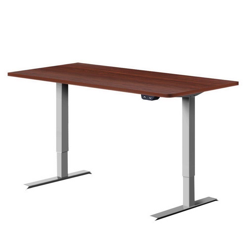 Artiss Standing Desk Adjustable Height Desk Electric Motorised Grey Frame Walnut Desk Top 120cm - Oz Things