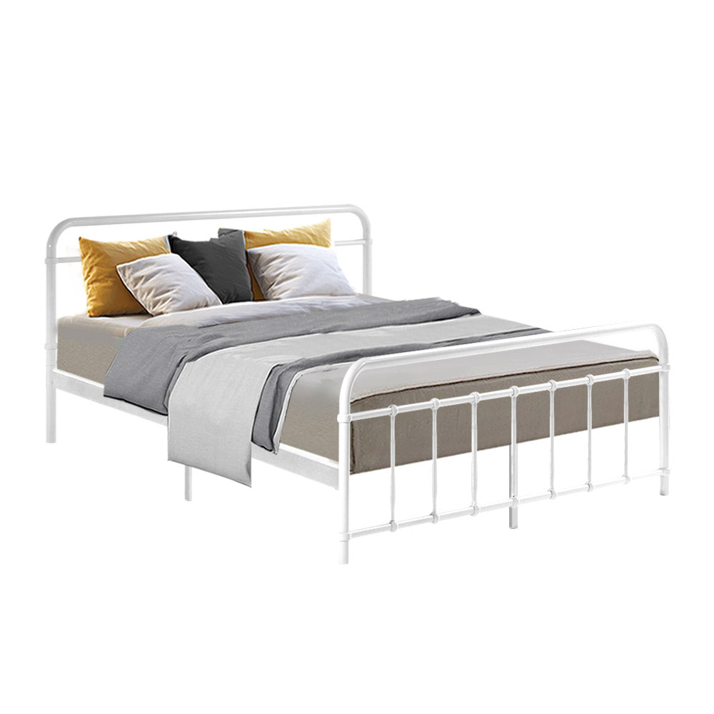 Artiss LEO Metal Bed Frame - Queen (White) - Oz Things