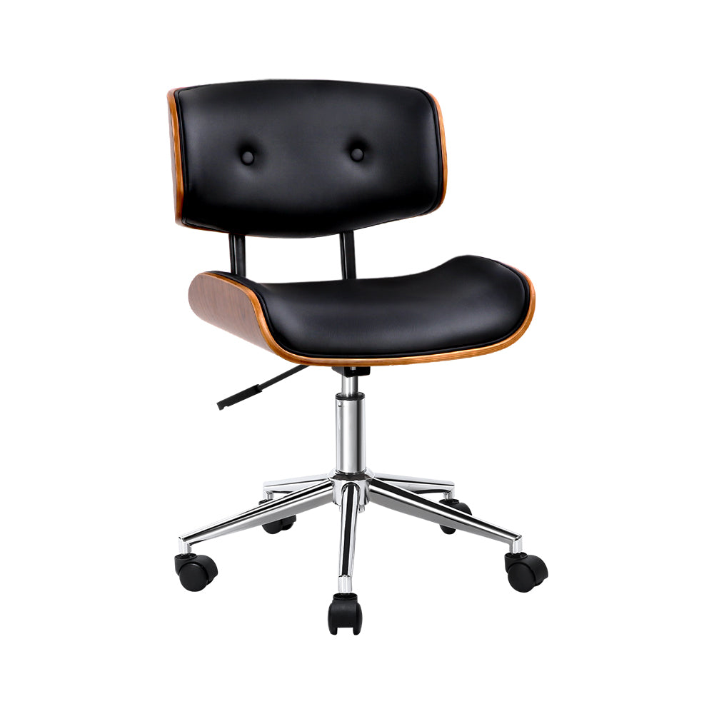 Artiss Wooden Office Chair Black Leather - Oz Things