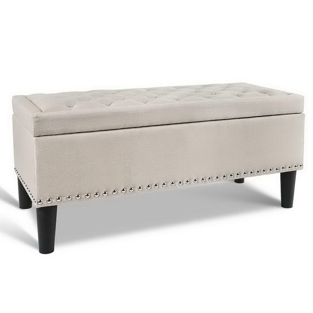 Artiss Storage Ottoman Blanket Box Fabric Chest Footstool Foot Stool Bench Taupe - Oz Things