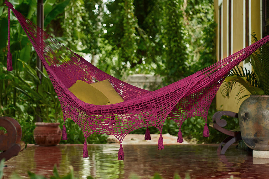 Deluxe Outdoor Cotton Mexican Hammock  in Mexican Pink Colour - Oz Things