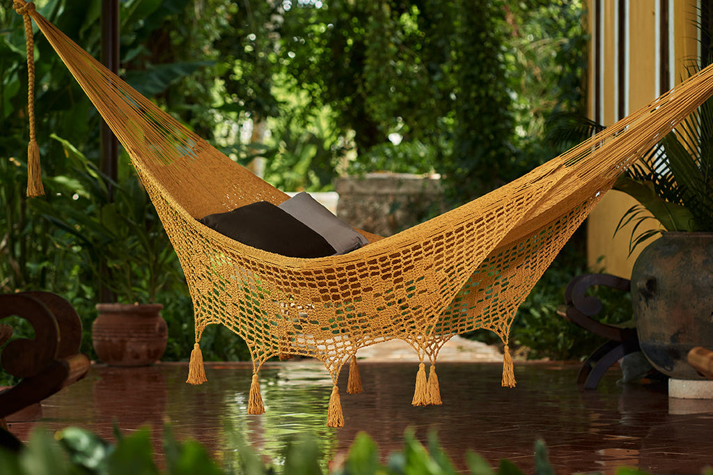 Deluxe Outdoor Cotton Mexican Hammock  in Mustard Colour - Oz Things