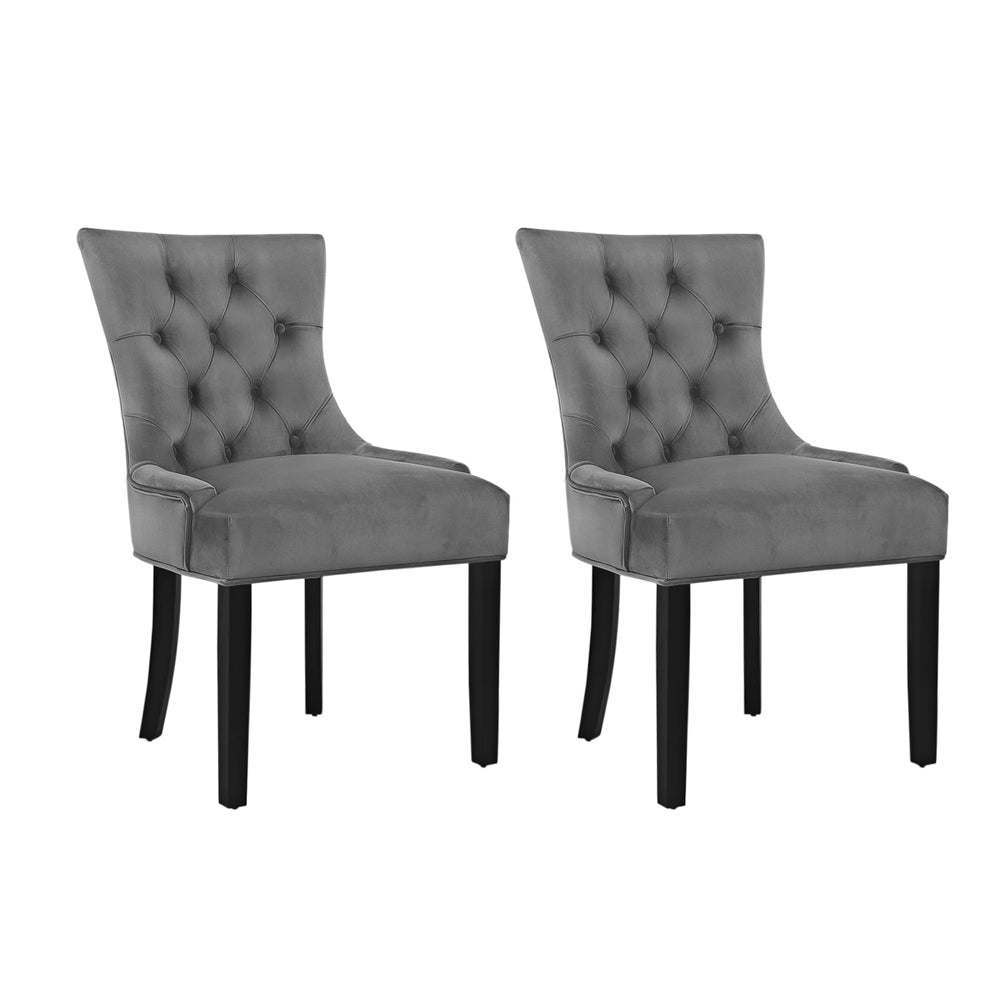 Artiss Set of 2 Dining Chairs French Provincial Retro Chair Wooden Velvet Fabric Grey - Oz Things