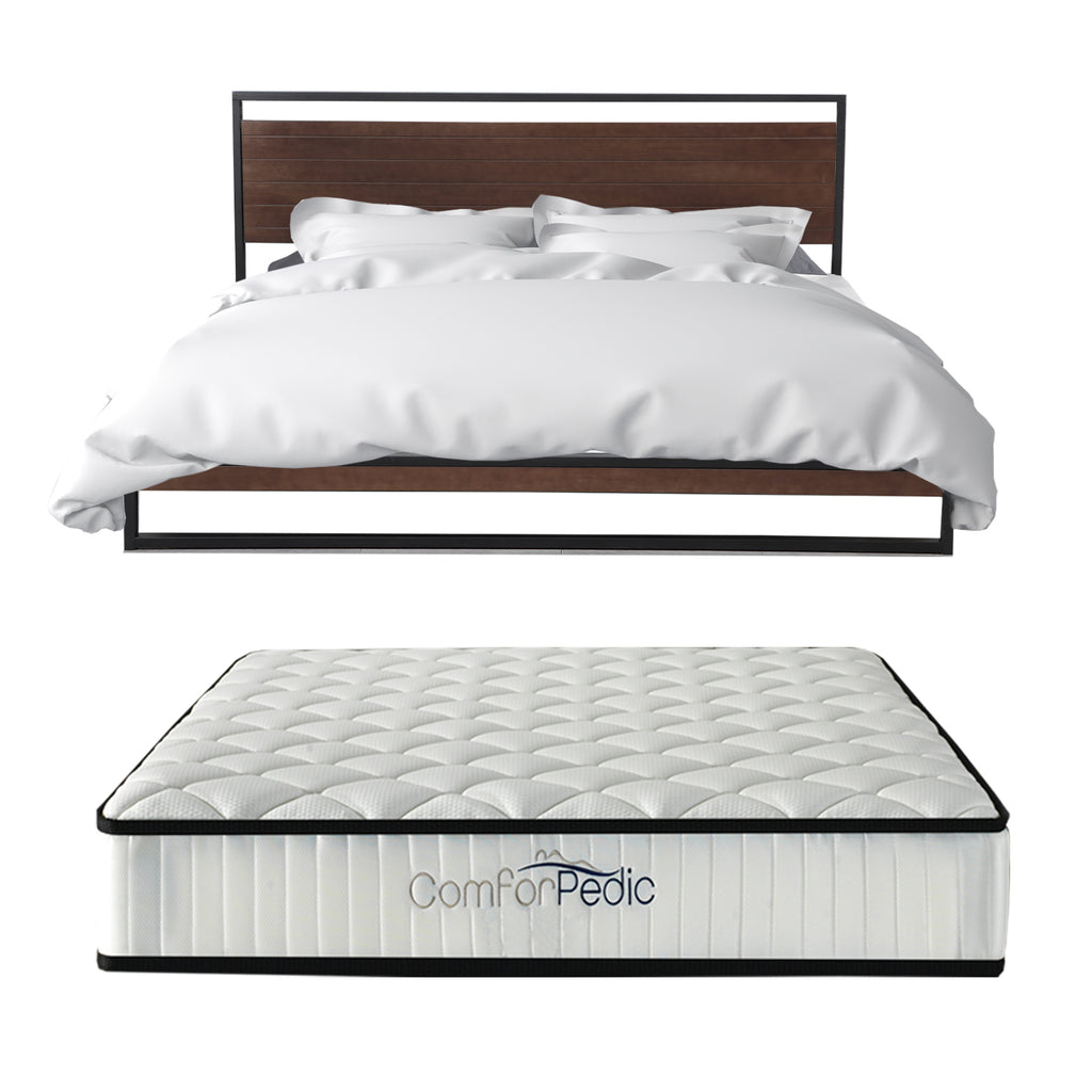 Azure Wood Bed Frame With Comforpedic Mattress Package Deal Bedroom Set - Double - White  Brown - Oz Things