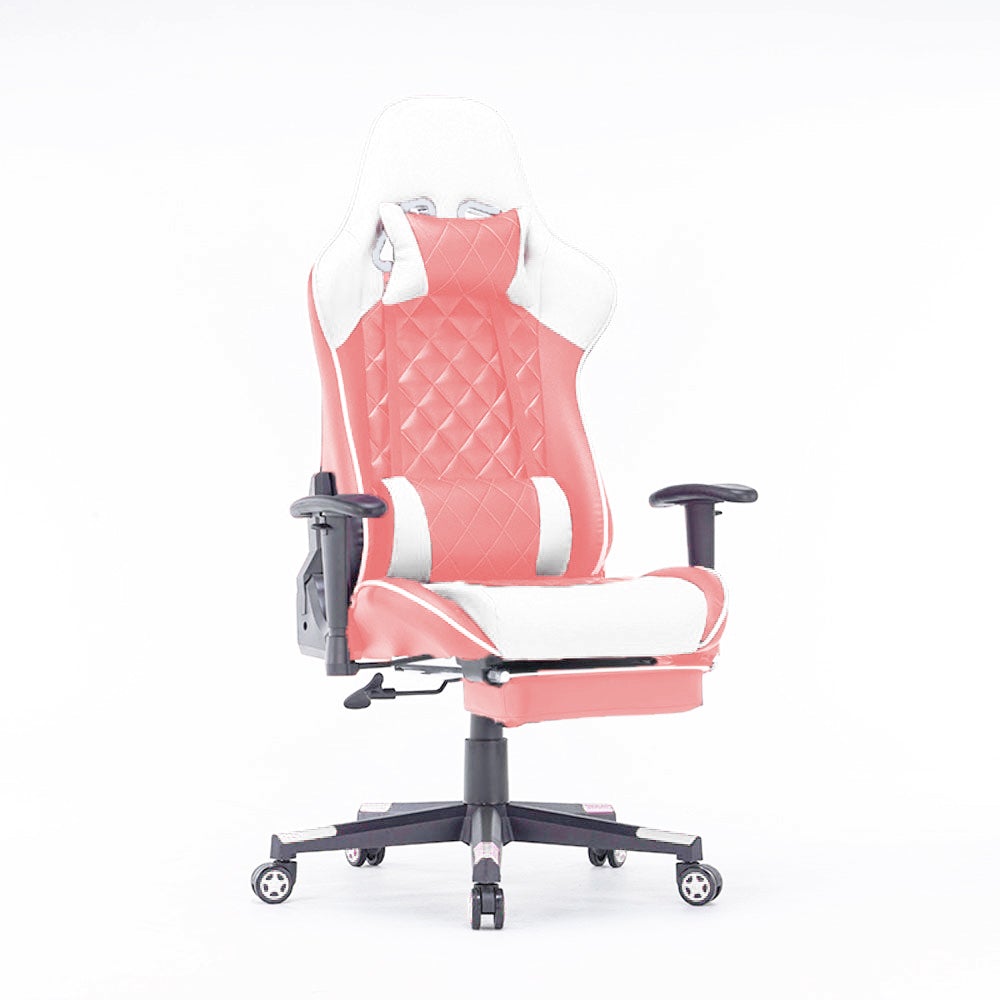 Gaming Chair Ergonomic Racing chair 165° Reclining Gaming Seat 3D Armrest Footrest Pink White Type2 - Oz Things