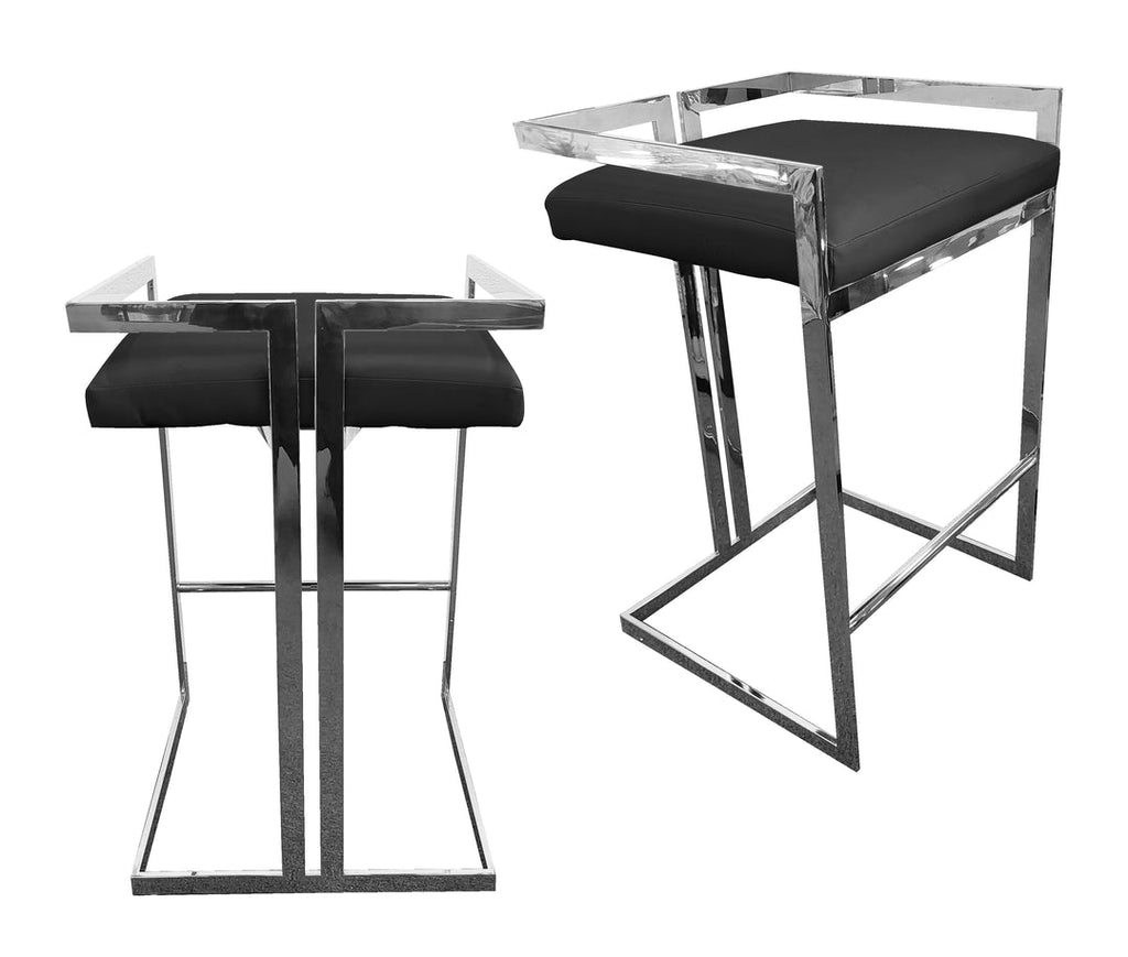 Arya Bar Stool in Black with Silver Frame