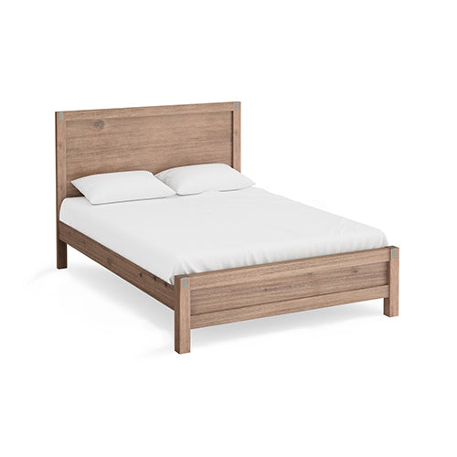 Bed Frame Single Size in Solid Wood Veneered Acacia Bedroom Timber Slat in Oak - Oz Things
