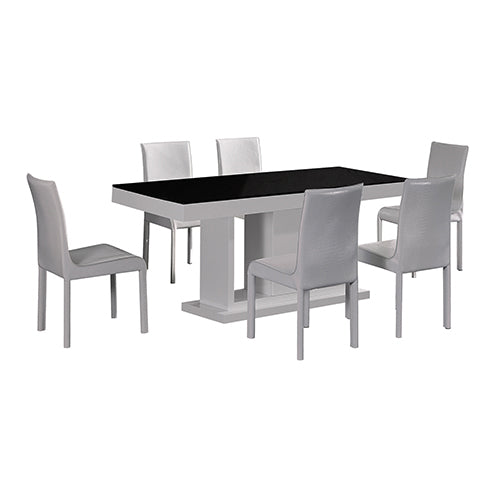 7 Pieces Dining Suite Dining Table & 6X  White Chairs in Rectangular Shape High Glossy MDF Wooden Base Combination of Black & White Colour - Oz Things