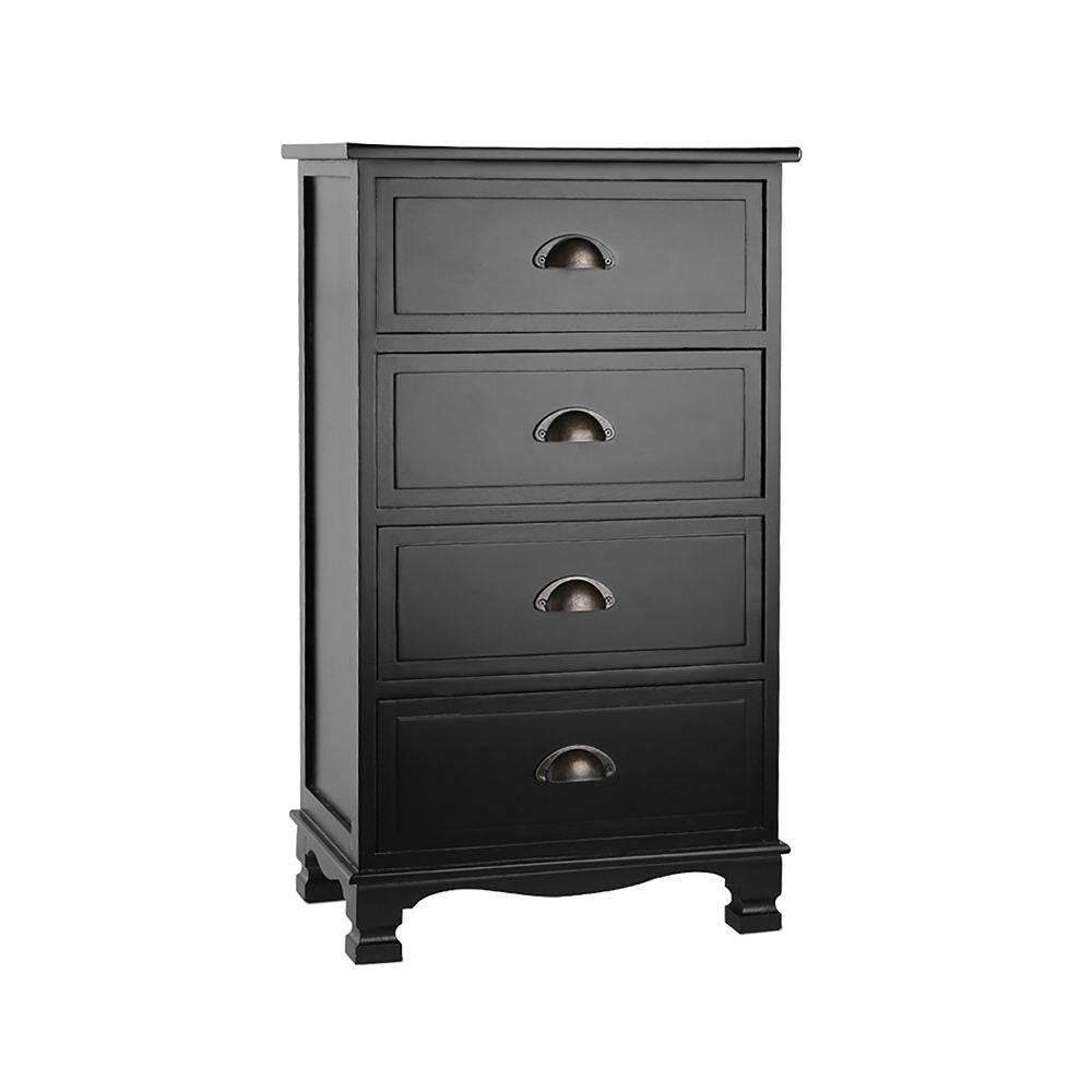 Artiss Vintage Bedside Table Chest 4 Drawers Storage Cabinet Nightstand Black - Oz Things