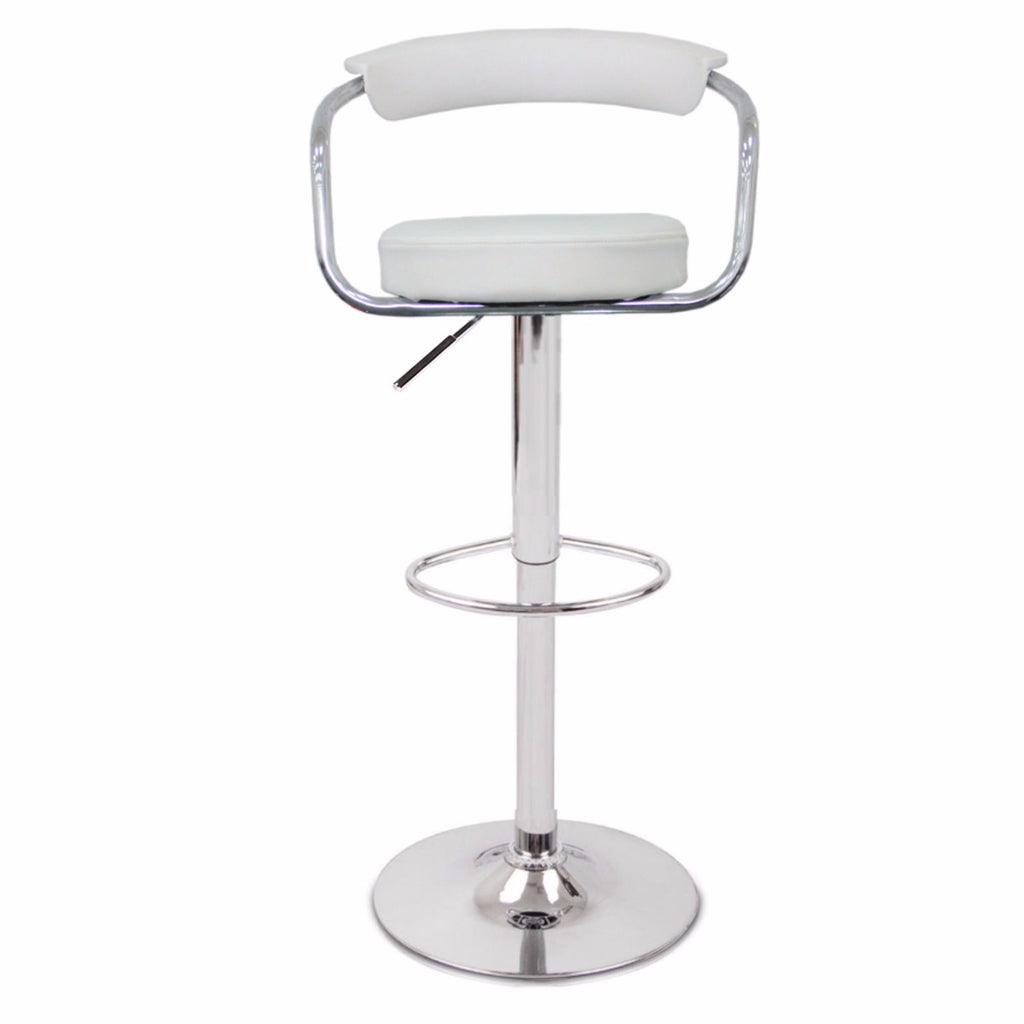 2X White Bar Stools Faux Leather High Back Adjustable Crome Base Gas Lift Swivel Chairs - Oz Things