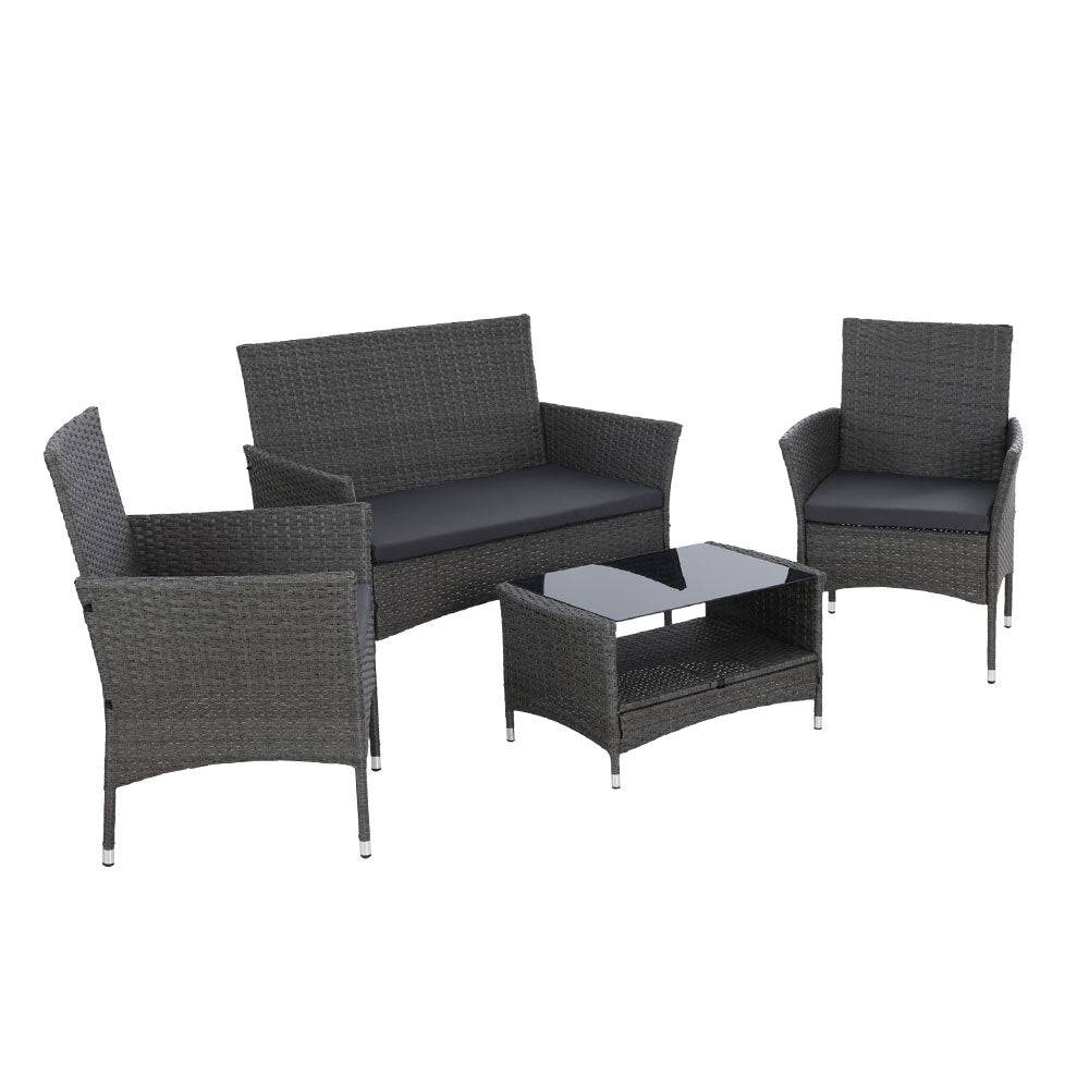 Gardeon 4 Piece Outdoor Dining Set Furniture Setting Lounge Wicker Table Chairs - Oz Things