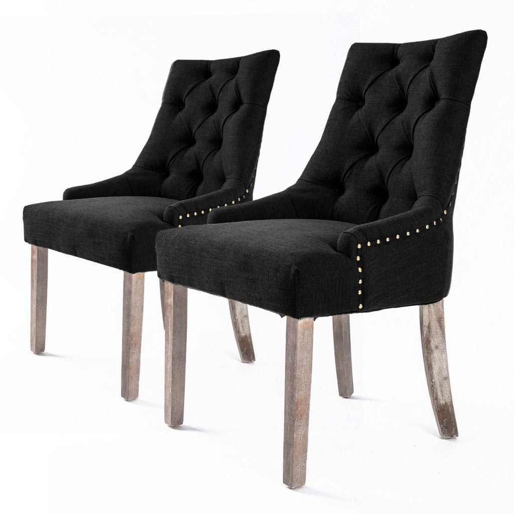 La Bella 2 Set Dark Black French Provincial Dining Chair Amour Oak Leg - Oz Things