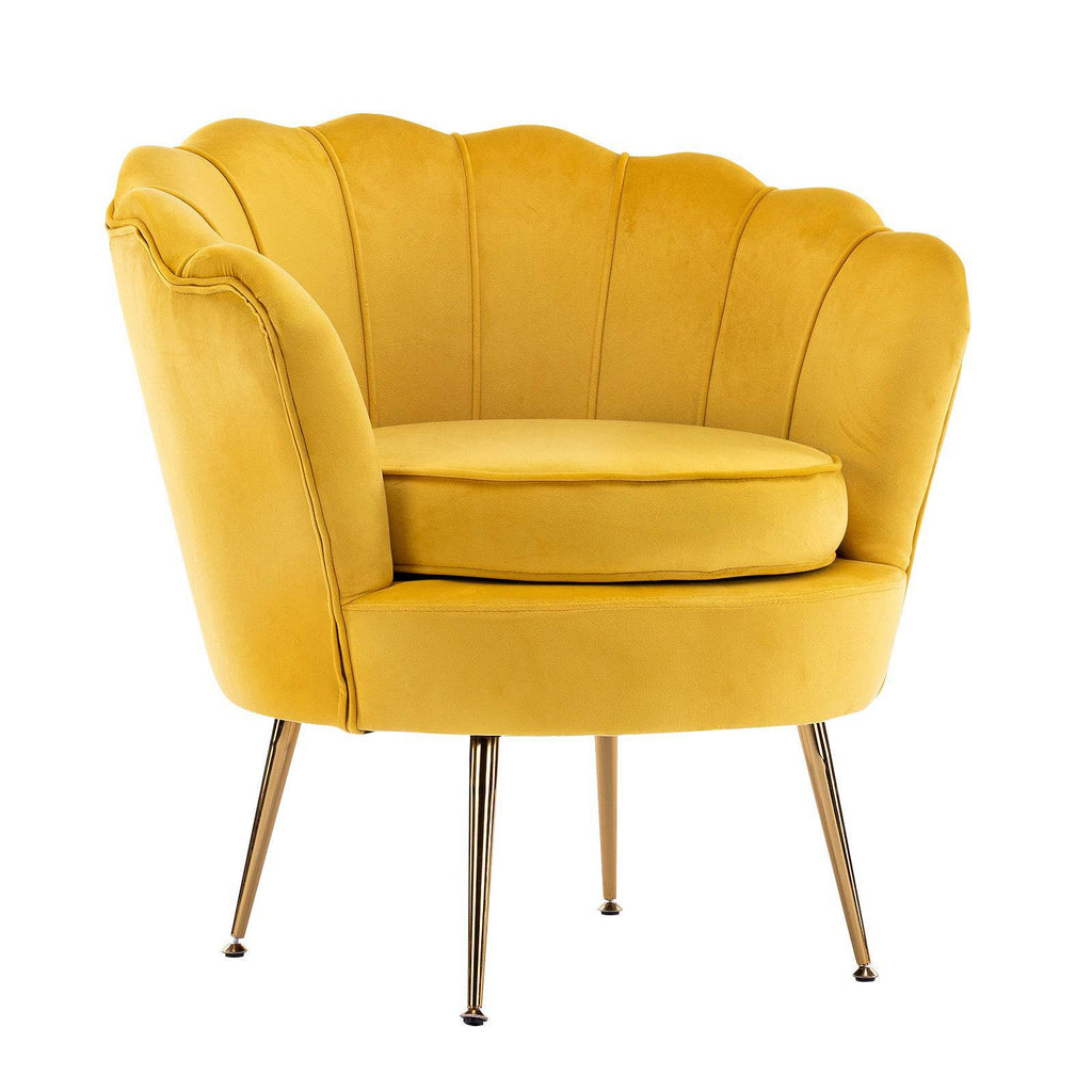 La Bella Shell Scallop Yellow Armchair Lounge Chair Accent Velvet - Oz Things